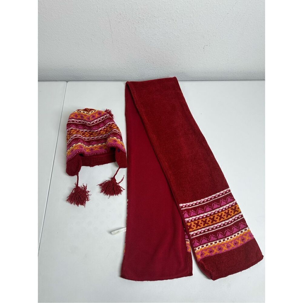 Rare C&A Kids Hat& Scarf Set Fleece Lined One Size Aztec Pattern